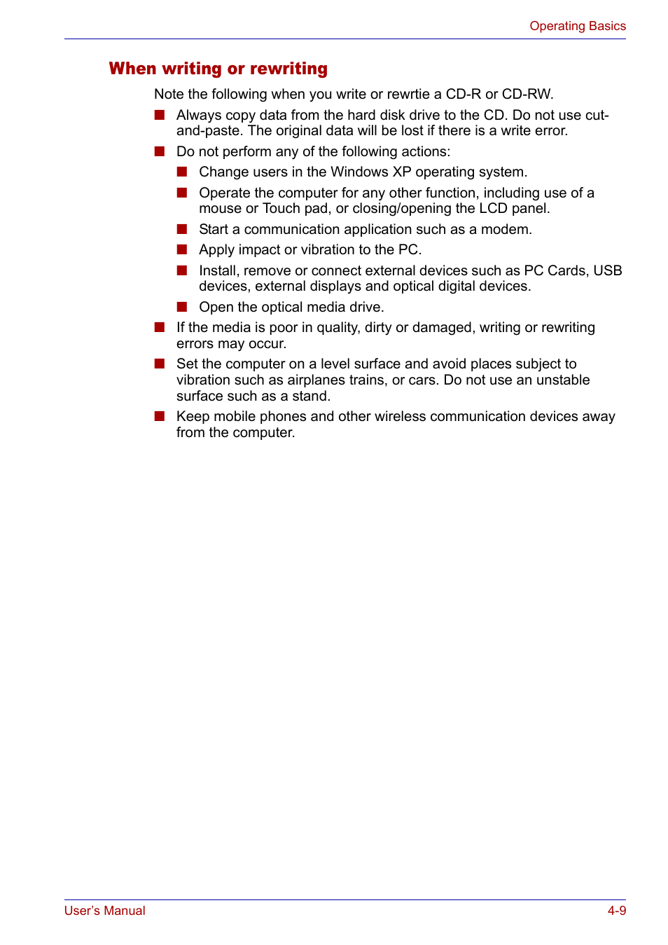 When writing or rewriting, When writing or rewriting -9 | Toshiba SATELLITE M30X User Manual | Page 70 / 155