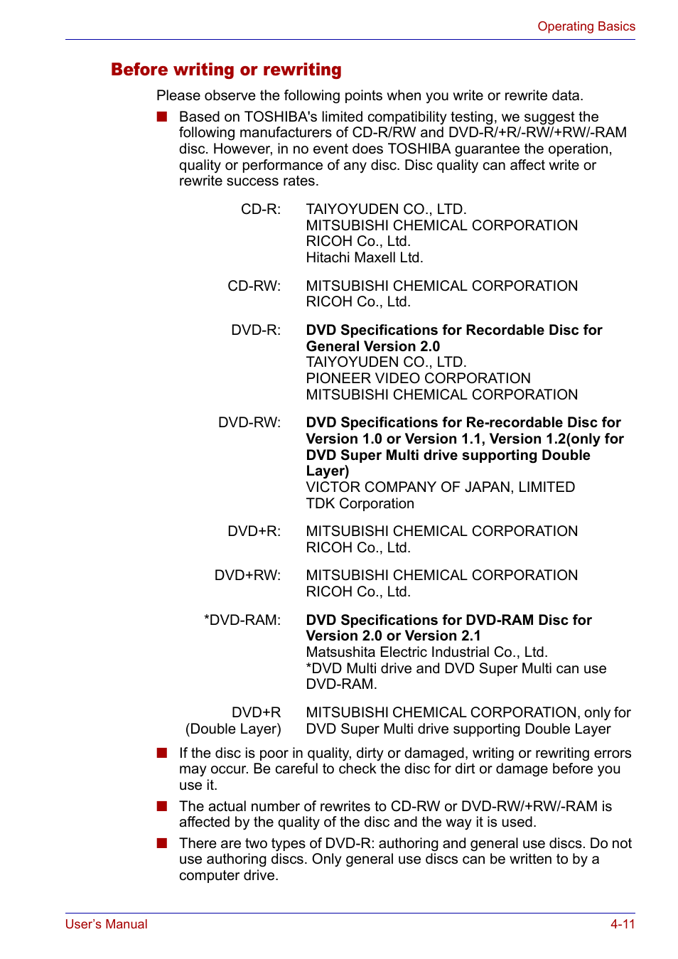 Before writing or rewriting, Before writing or rewriting -11 | Toshiba SATELLITE M30X User Manual | Page 72 / 155