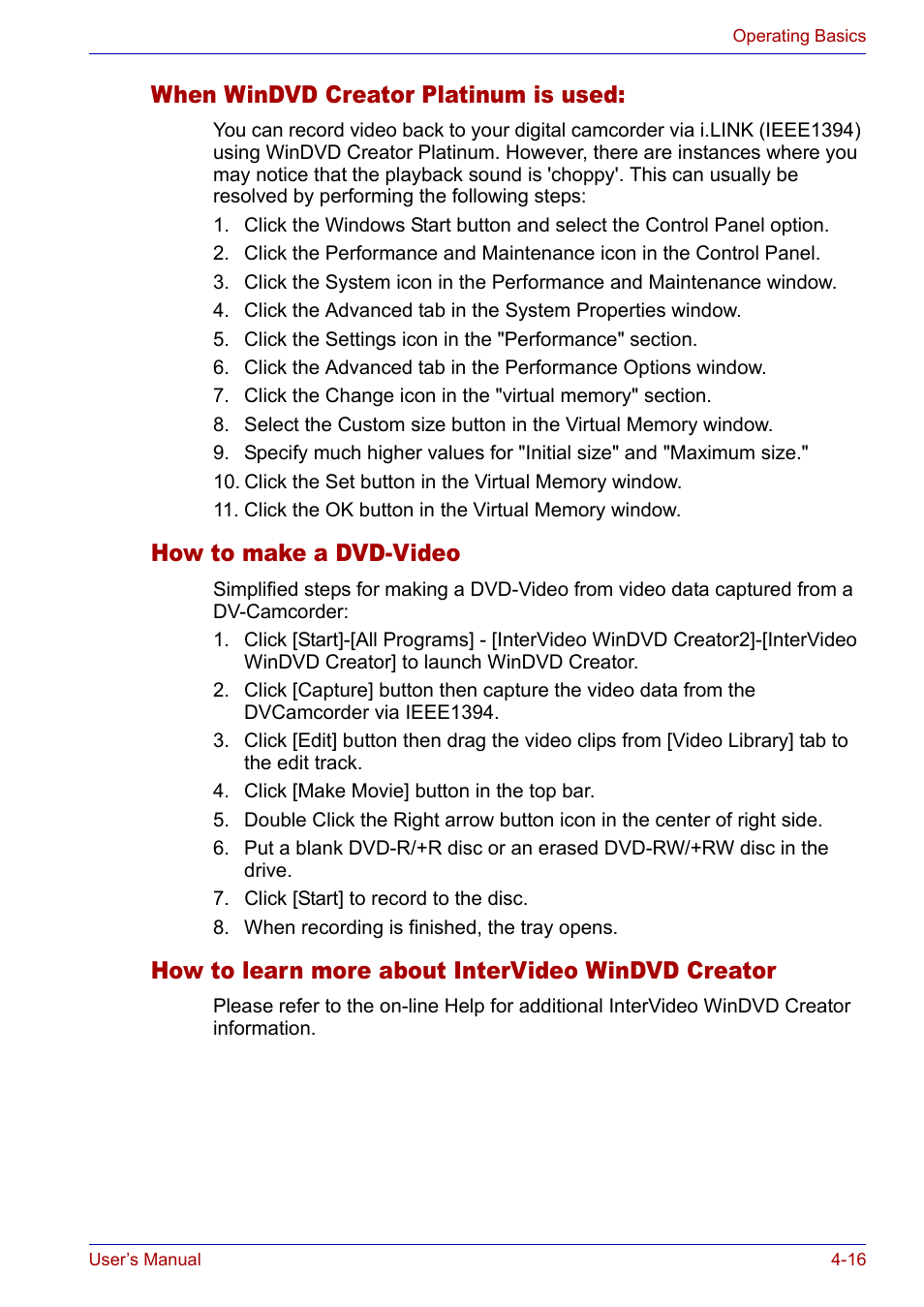 When windvd creator platinum is used, How to make a dvd-video, How to learn more about intervideo windvd creator | Toshiba SATELLITE M30X User Manual | Page 77 / 155
