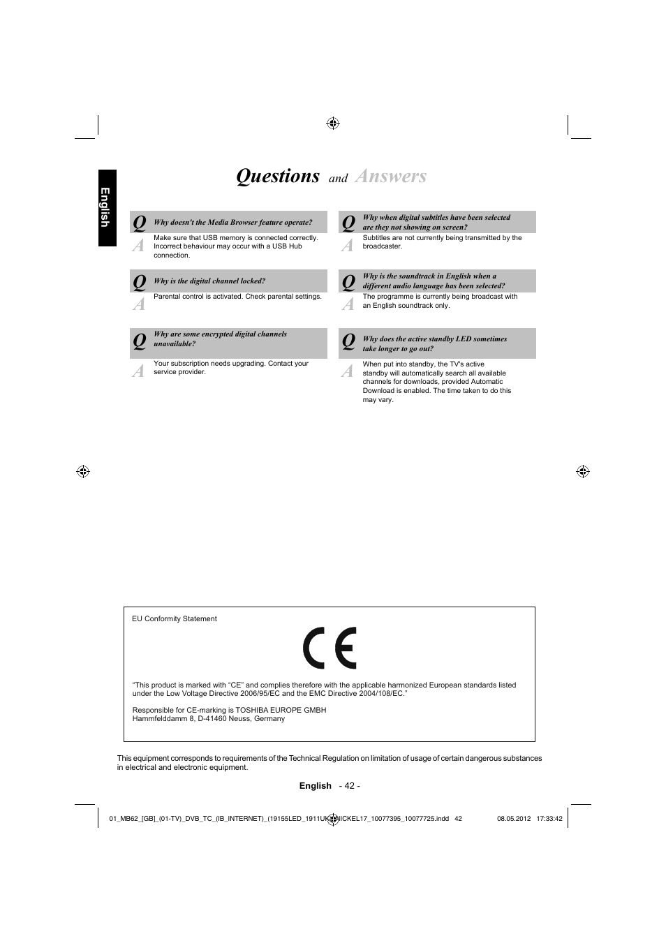 Questions, Answers | Toshiba DL934 User Manual | Page 43 / 54