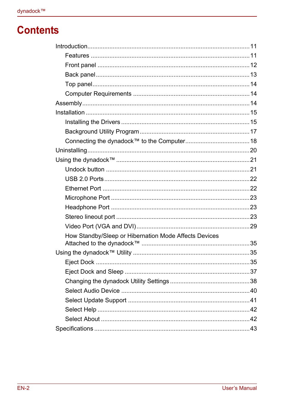 Toshiba Dynadock U10 User Manual | Page 2 / 44
