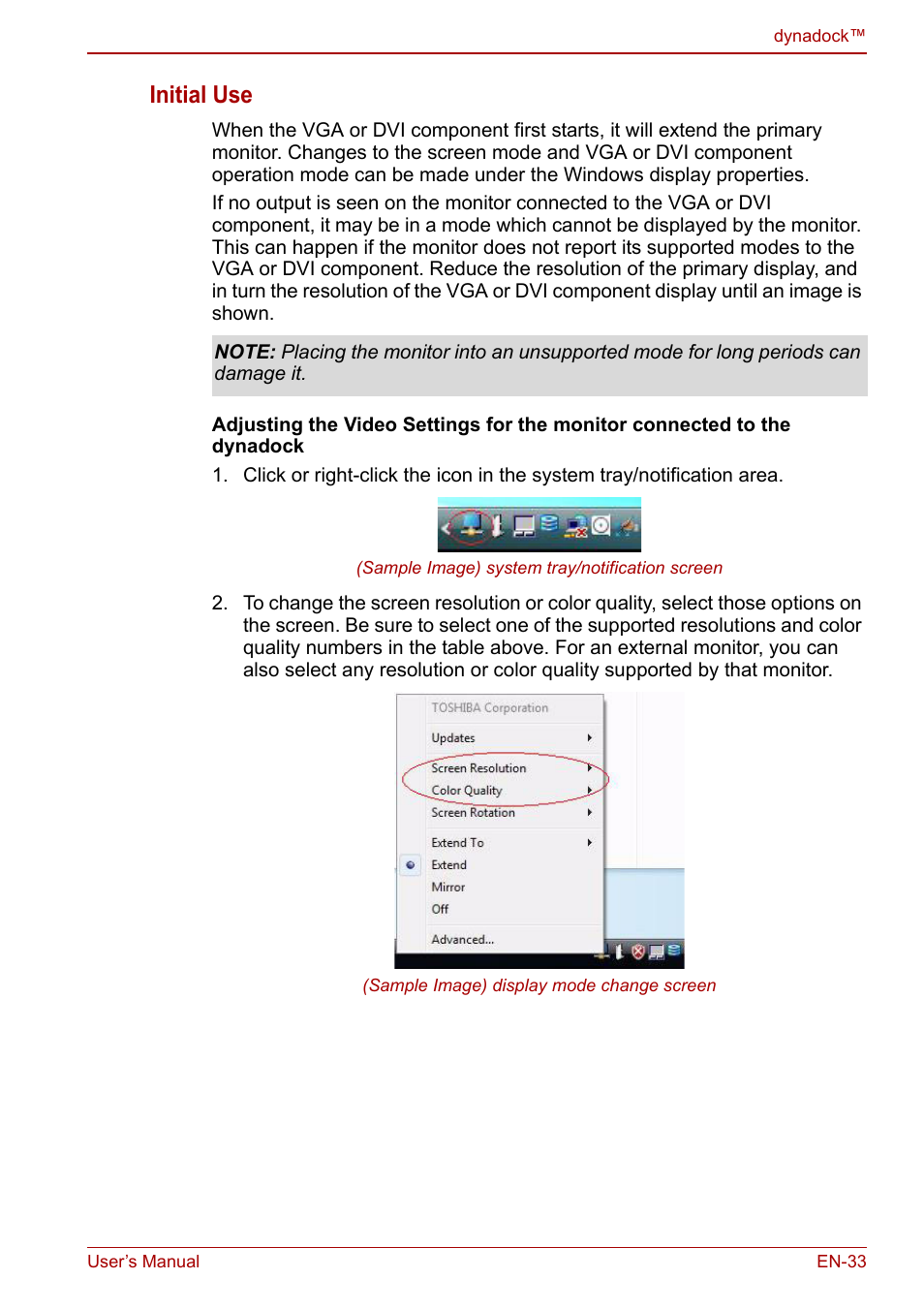 Initial use | Toshiba Dynadock U10 User Manual | Page 33 / 44