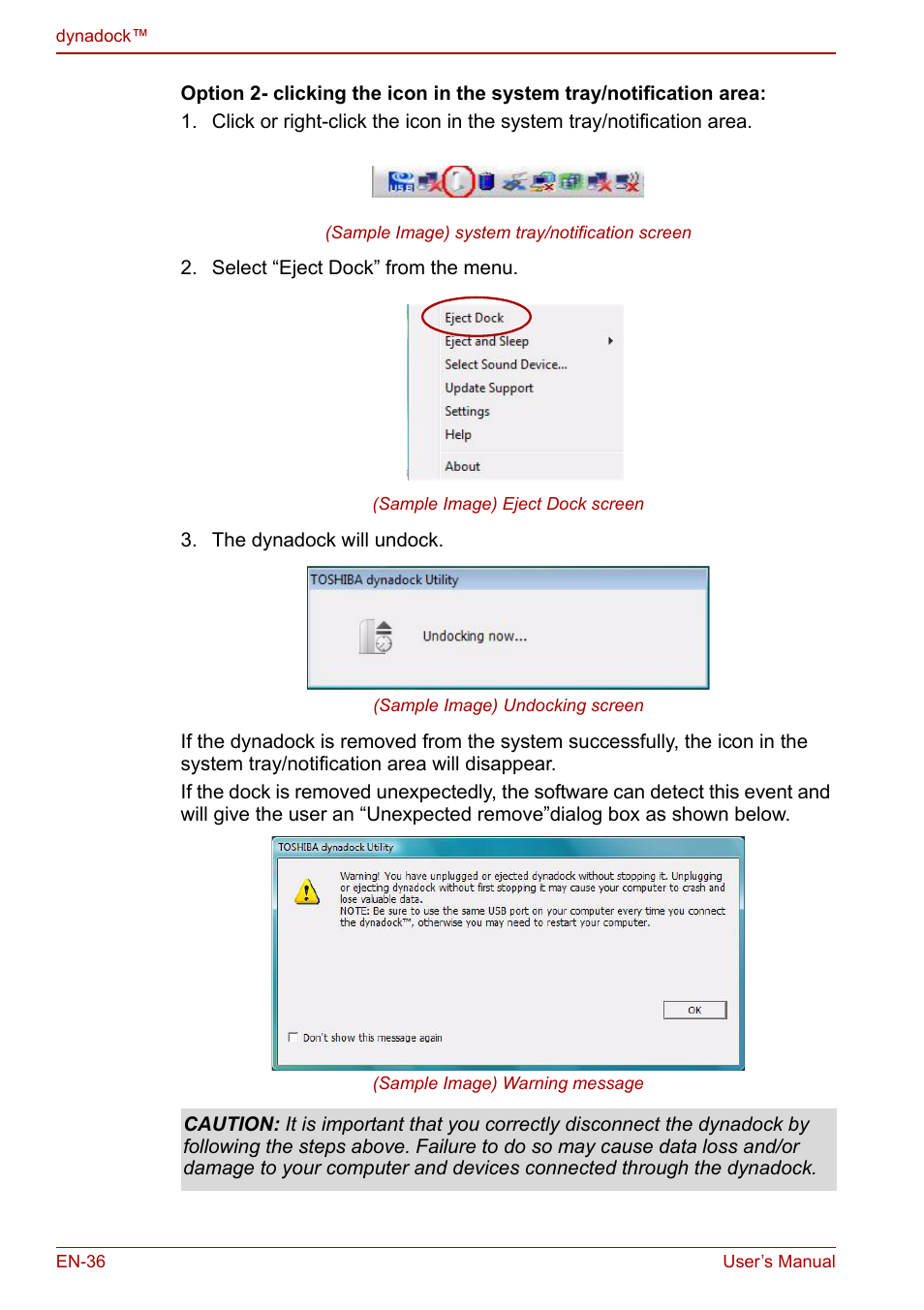 Toshiba Dynadock U10 User Manual | Page 36 / 44
