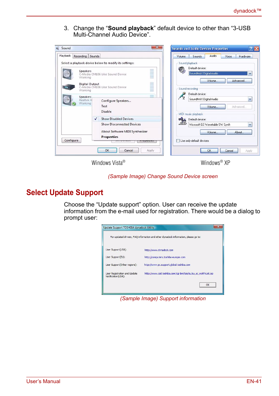 Select update support | Toshiba Dynadock U10 User Manual | Page 41 / 44