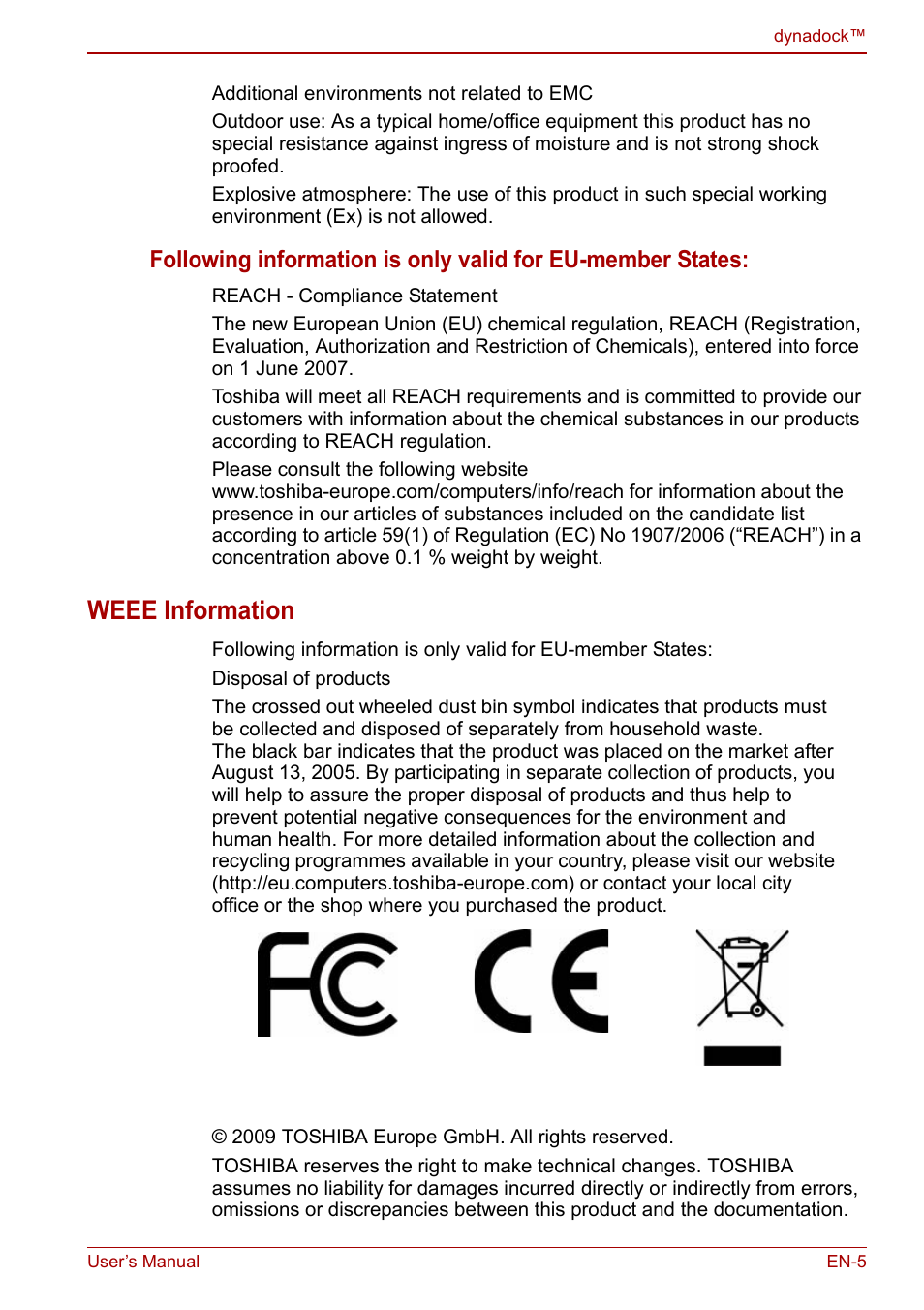 Weee information | Toshiba Dynadock U10 User Manual | Page 5 / 44