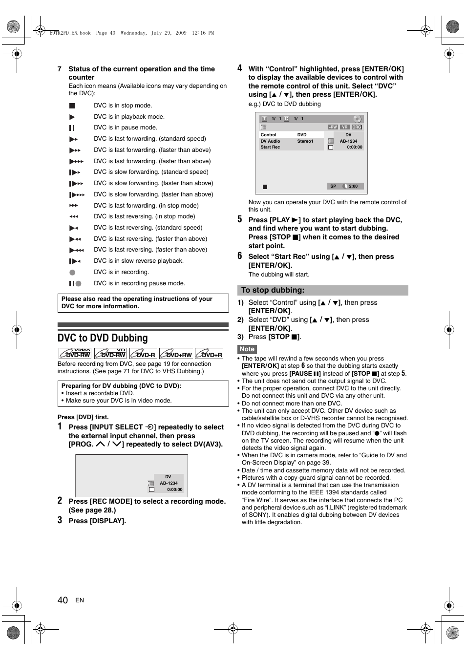 Dvc to dvd dubbing | Toshiba DVR70 User Manual | Page 40 / 80