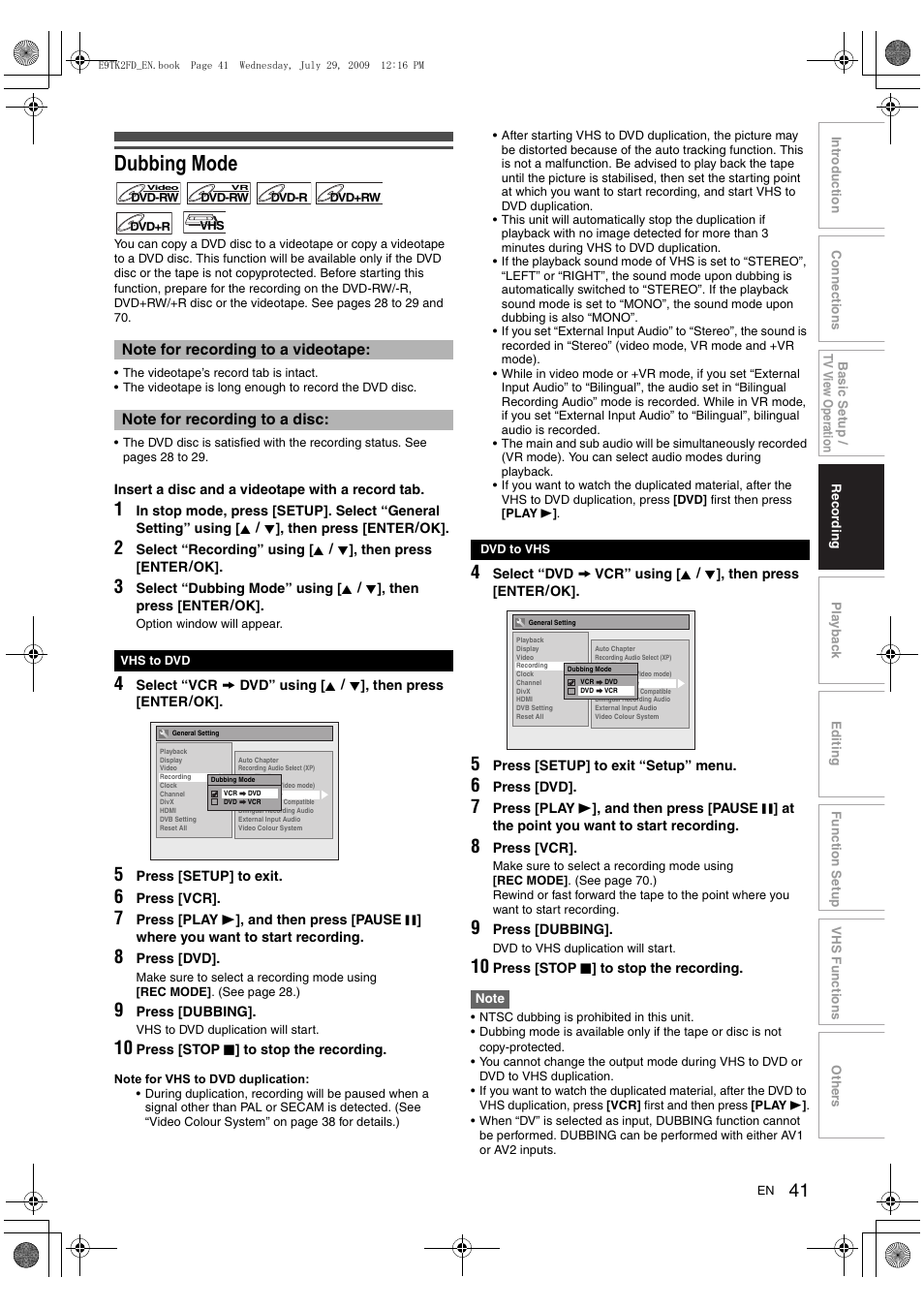 Dubbing mode | Toshiba DVR70 User Manual | Page 41 / 80