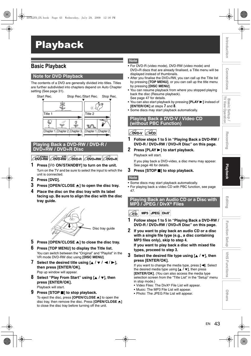 Playback, Basic playback, Files | Toshiba DVR70 User Manual | Page 43 / 80