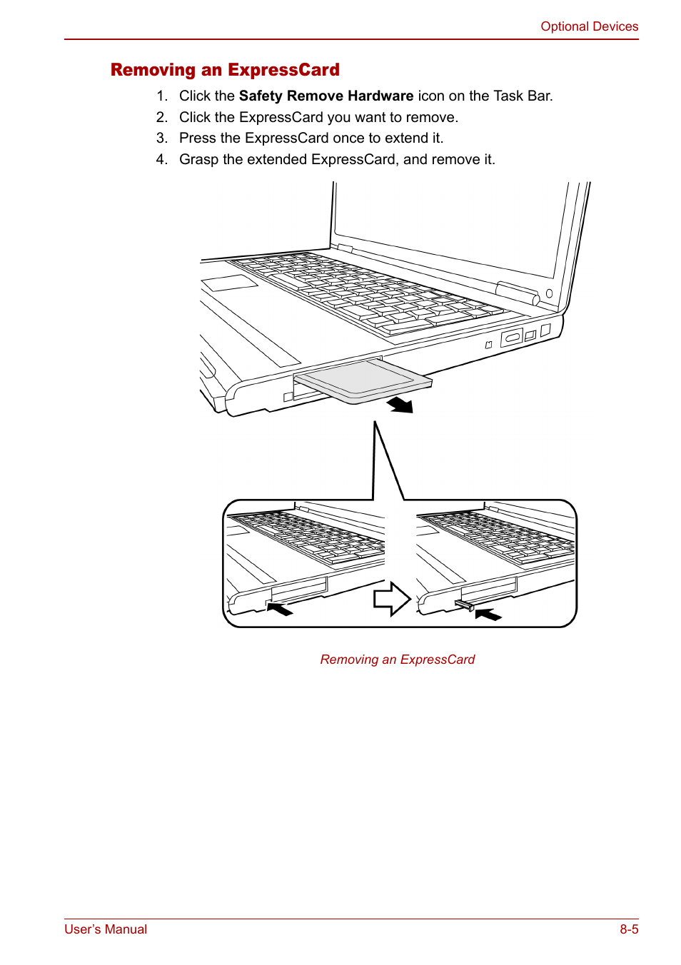 Removing an expresscard | Toshiba Satellite M60 User Manual | Page 113 / 168