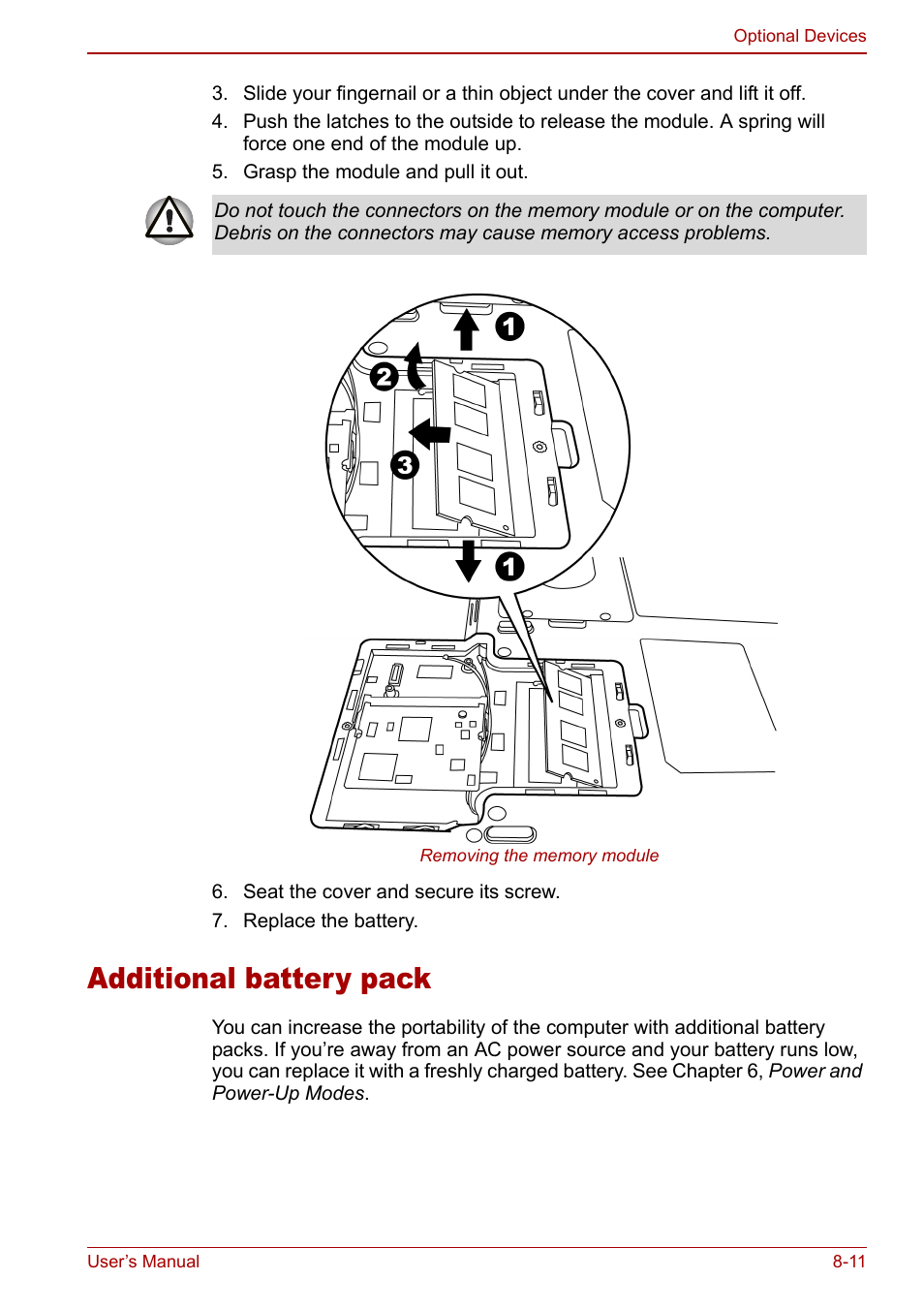 Additional battery pack, Additional battery pack -11 | Toshiba Satellite M60 User Manual | Page 119 / 168