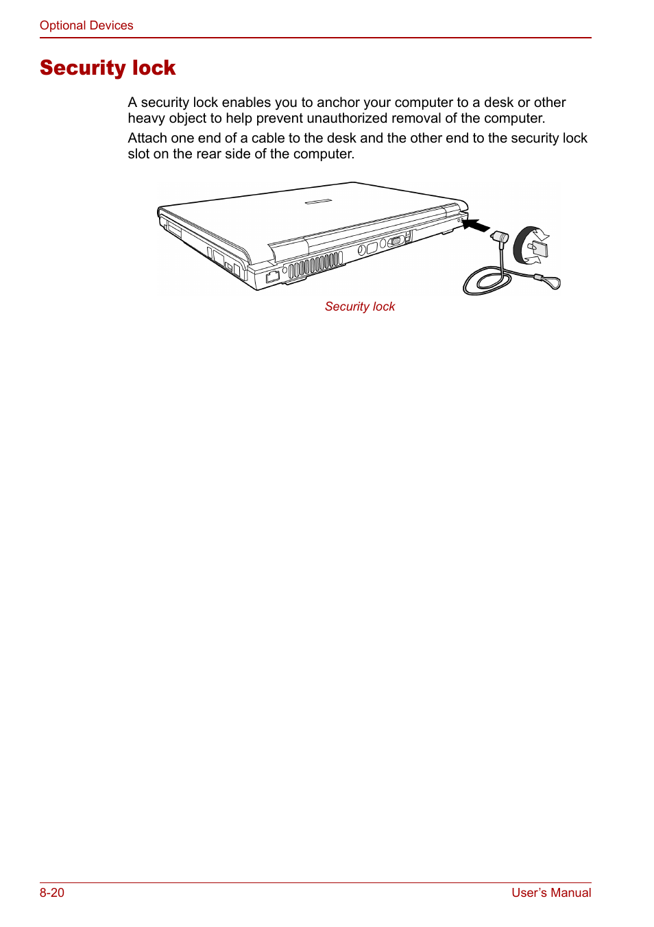 Security lock, Security lock -20 | Toshiba Satellite M60 User Manual | Page 128 / 168