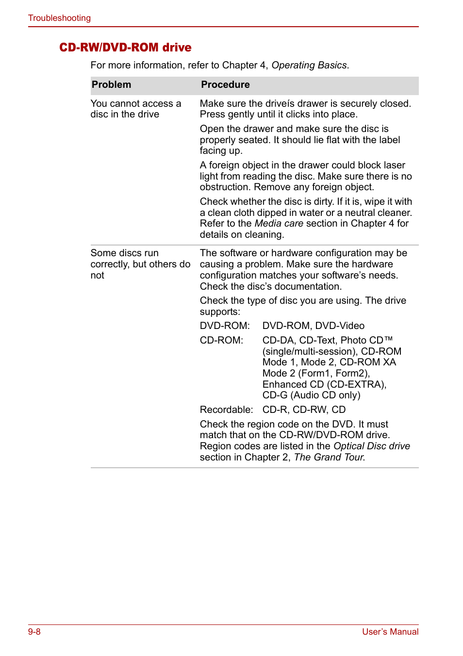 Cd-rw/dvd-rom drive | Toshiba Satellite M60 User Manual | Page 136 / 168