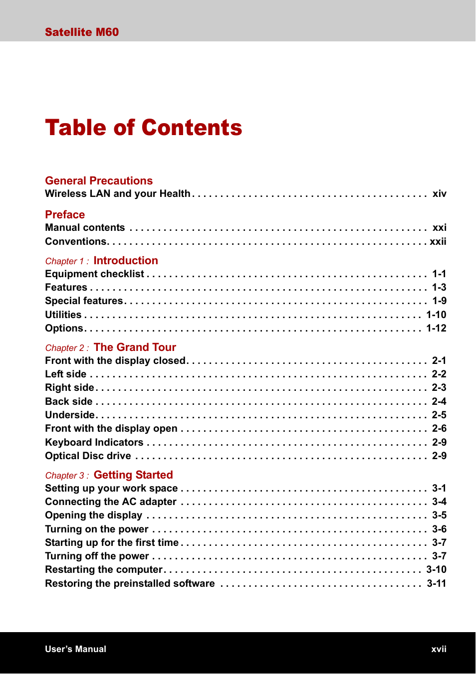 Toshiba Satellite M60 User Manual | Page 17 / 168