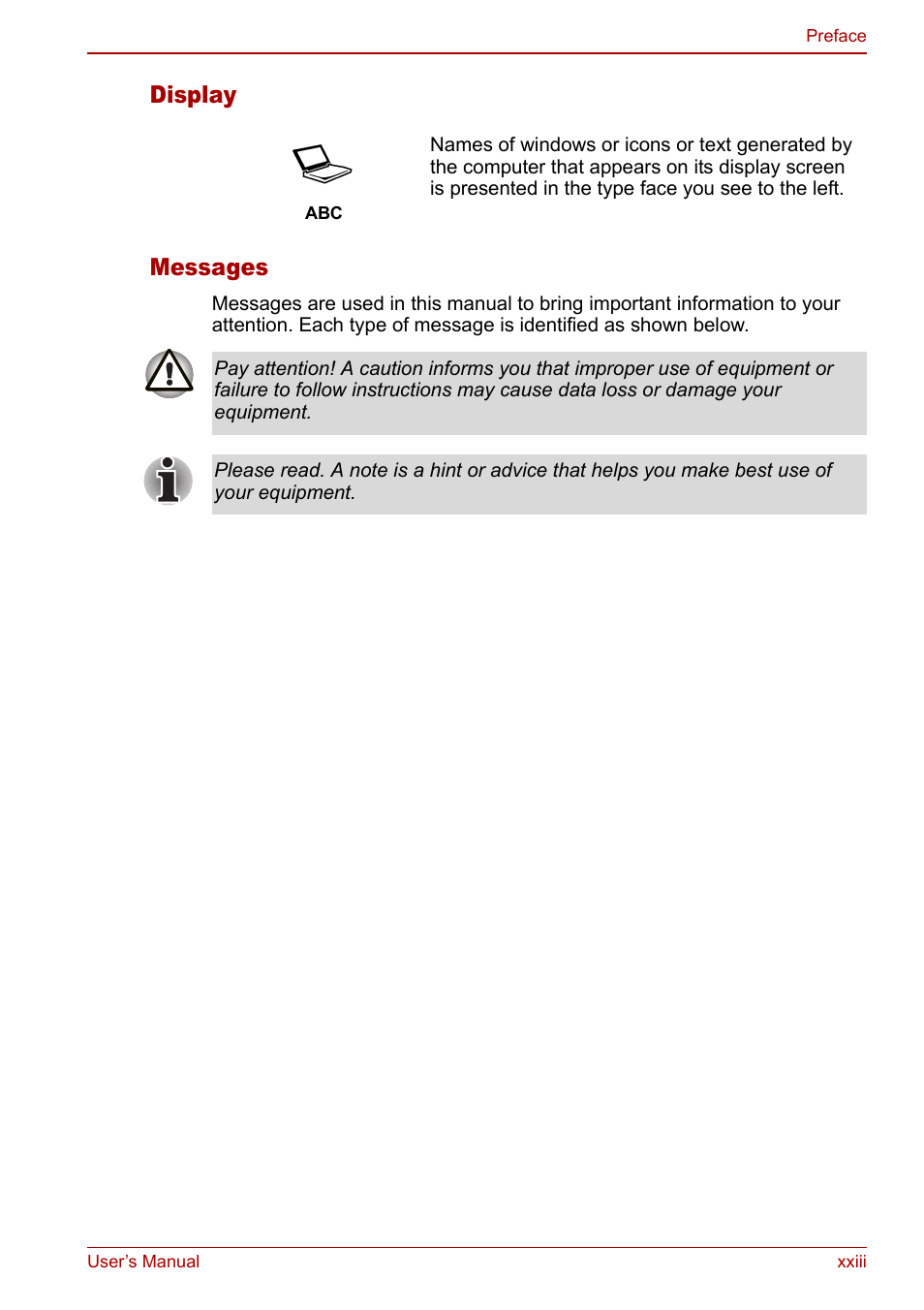 Display messages | Toshiba Satellite M60 User Manual | Page 23 / 168