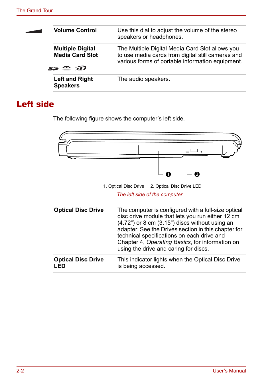 Left side, Left side -2 | Toshiba Satellite M60 User Manual | Page 38 / 168