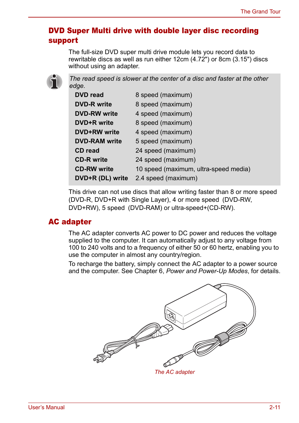 Ac adapter | Toshiba Satellite M60 User Manual | Page 47 / 168