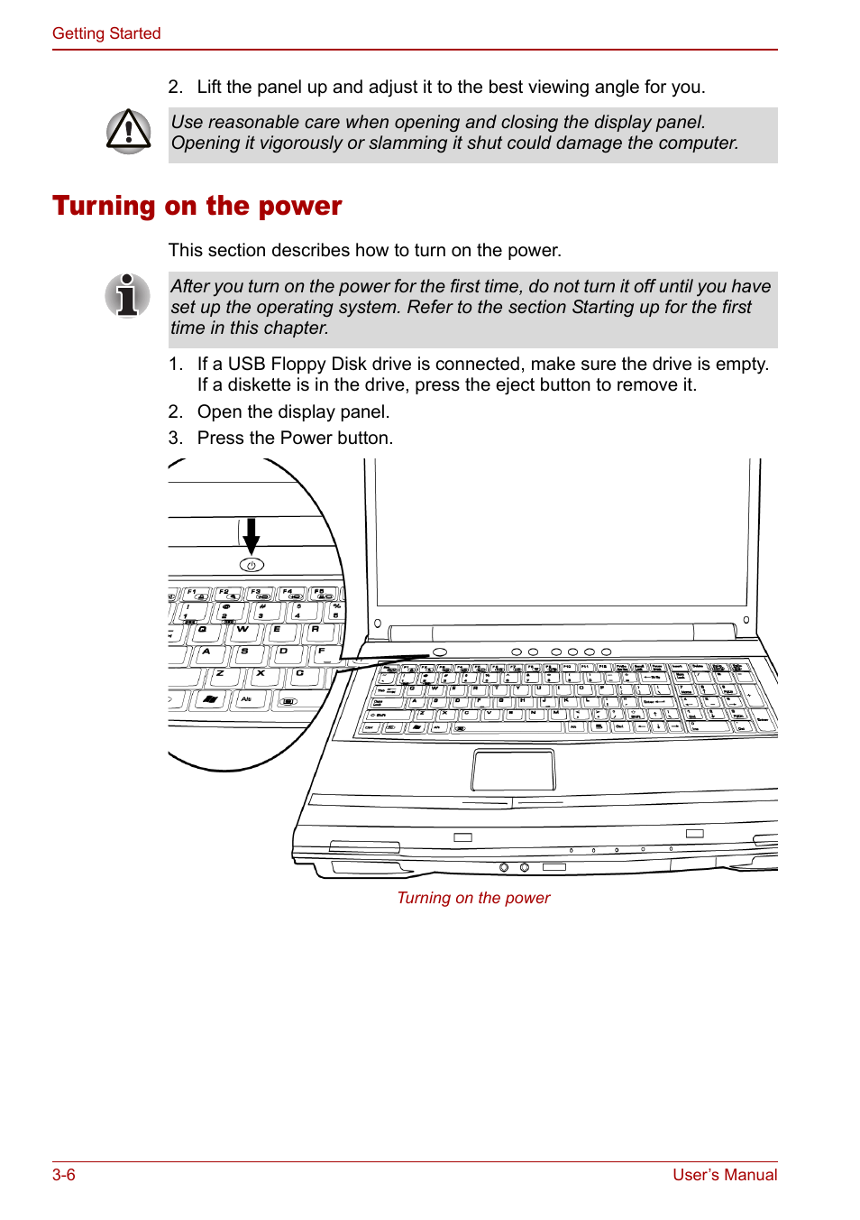 Turning on the power, Turning on the power -6 | Toshiba Satellite M60 User Manual | Page 54 / 168