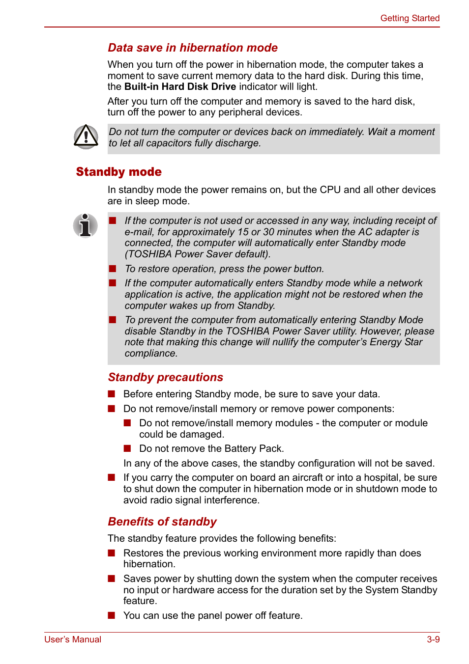 Standby mode | Toshiba Satellite M60 User Manual | Page 57 / 168