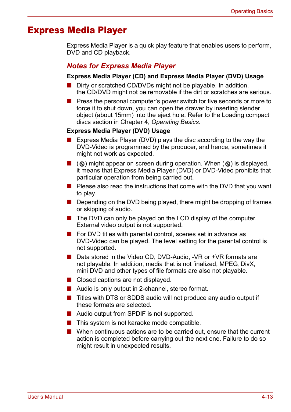 Express media player, Express media player -13 | Toshiba Satellite M60 User Manual | Page 73 / 168
