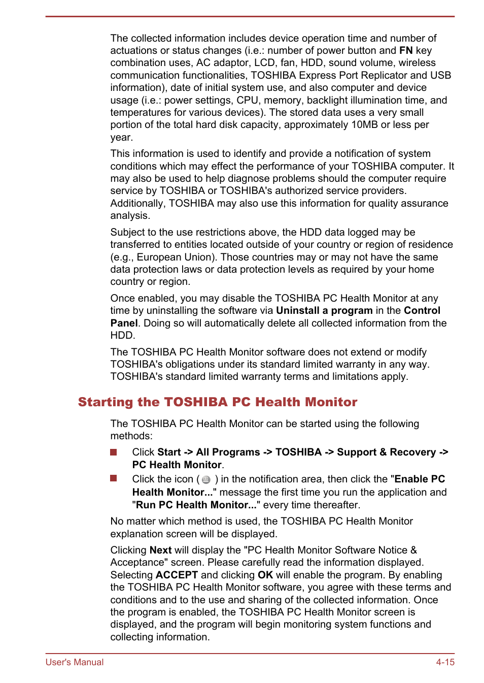 Starting the toshiba pc health monitor | Toshiba Qosmio DX730 User Manual | Page 105 / 142