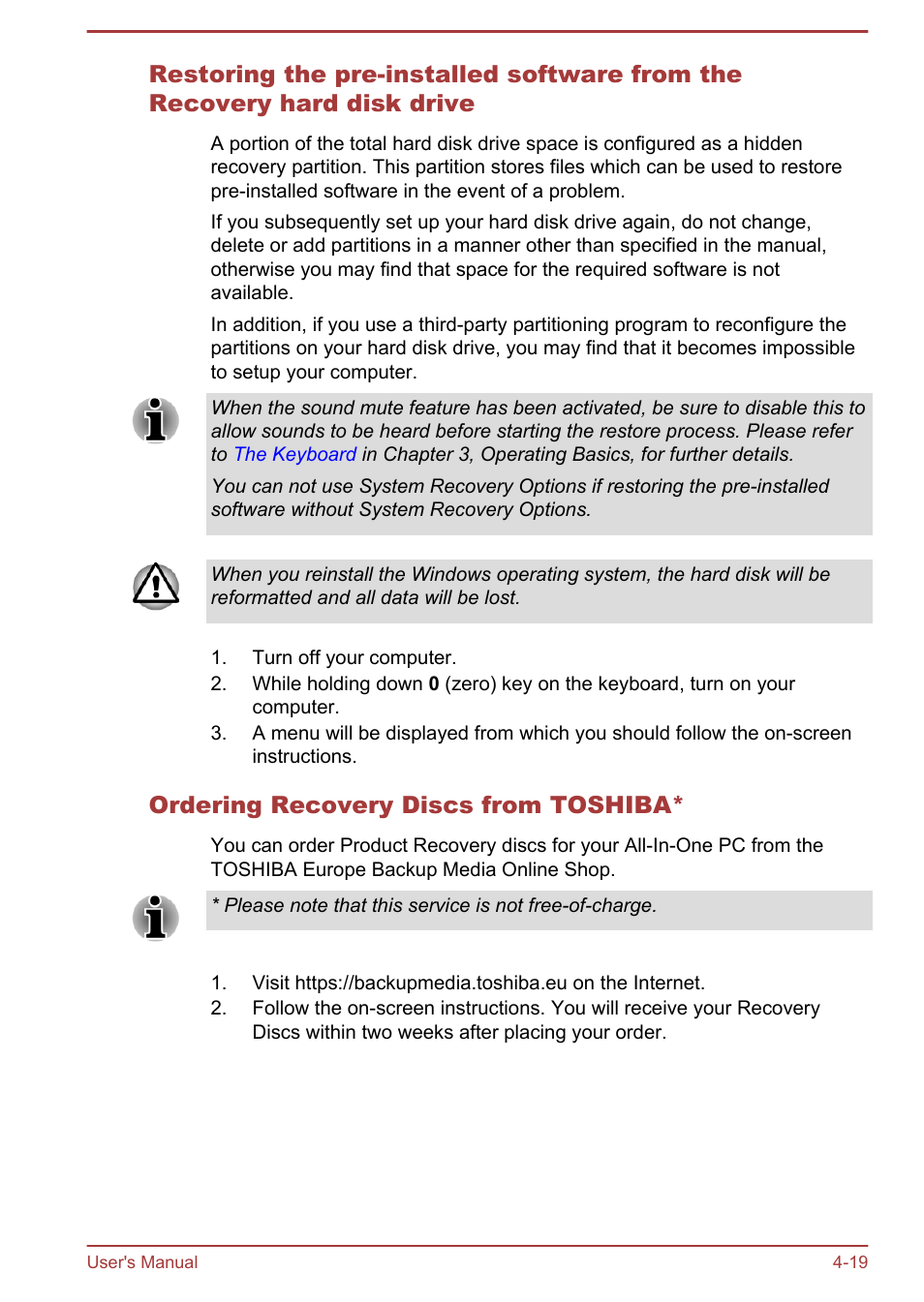 Ordering recovery discs from toshiba | Toshiba Qosmio DX730 User Manual | Page 109 / 142