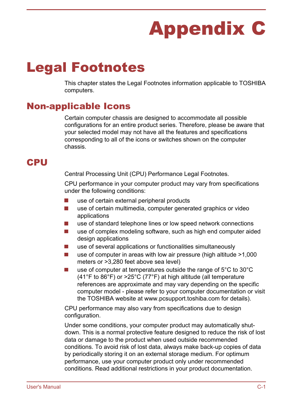 Appendix c legal footnotes, Non-applicable icons, Appendix c | Legal footnotes | Toshiba Qosmio DX730 User Manual | Page 129 / 142