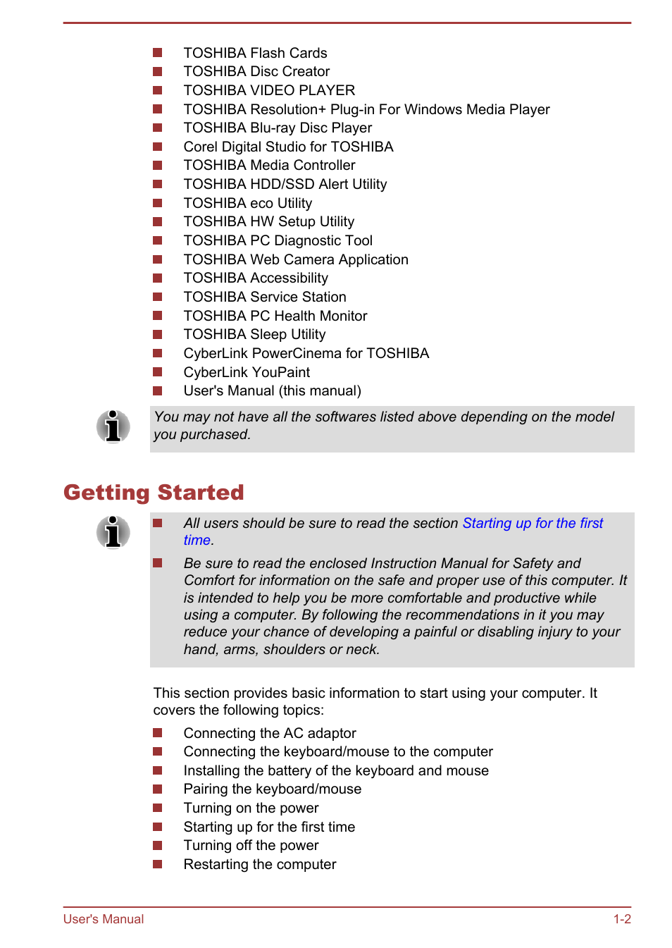 Getting started, Getting started -2 | Toshiba Qosmio DX730 User Manual | Page 18 / 142