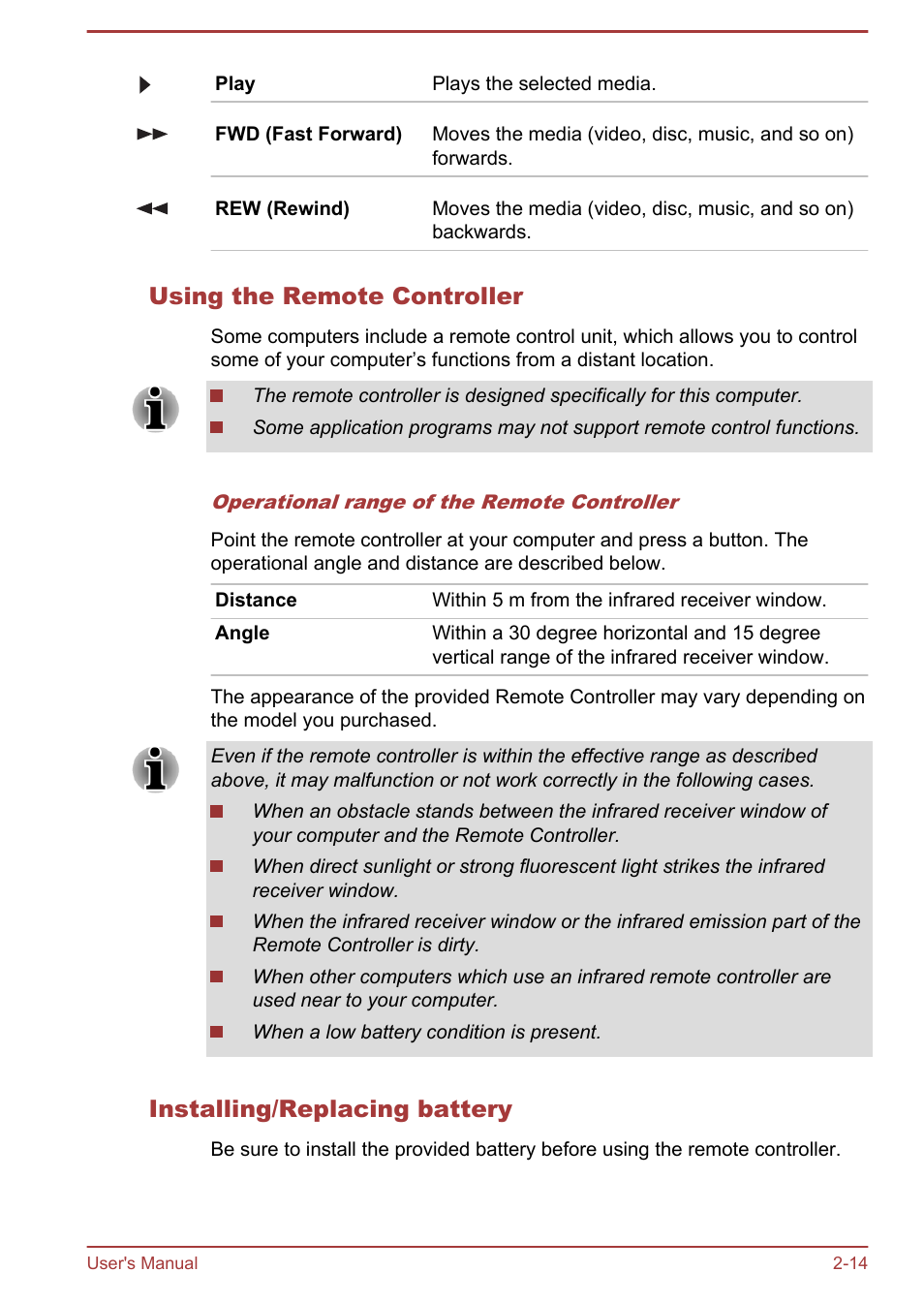 Using the remote controller, Installing/replacing battery | Toshiba Qosmio DX730 User Manual | Page 41 / 142