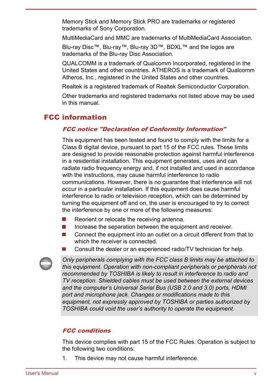 Fcc information | Toshiba Qosmio DX730 User Manual | Page 5 / 142