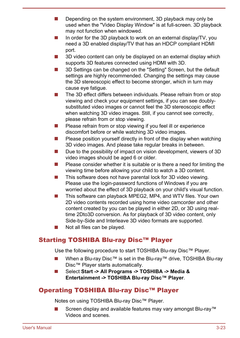 Starting toshiba blu-ray disc™ player, Operating toshiba blu-ray disc™ player | Toshiba Qosmio DX730 User Manual | Page 68 / 142