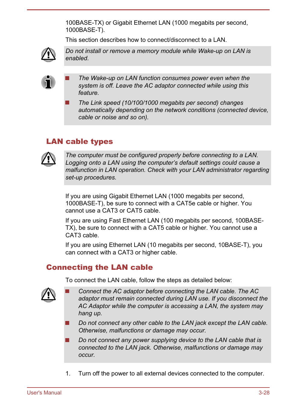 Lan cable types, Connecting the lan cable | Toshiba Qosmio DX730 User Manual | Page 73 / 142