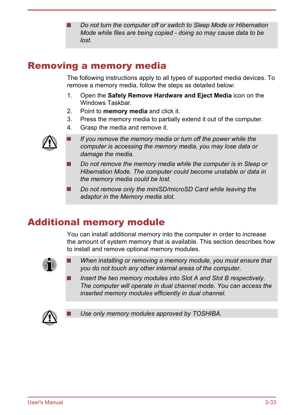 Removing a memory media, Additional memory module, Section in | Toshiba Qosmio DX730 User Manual | Page 78 / 142