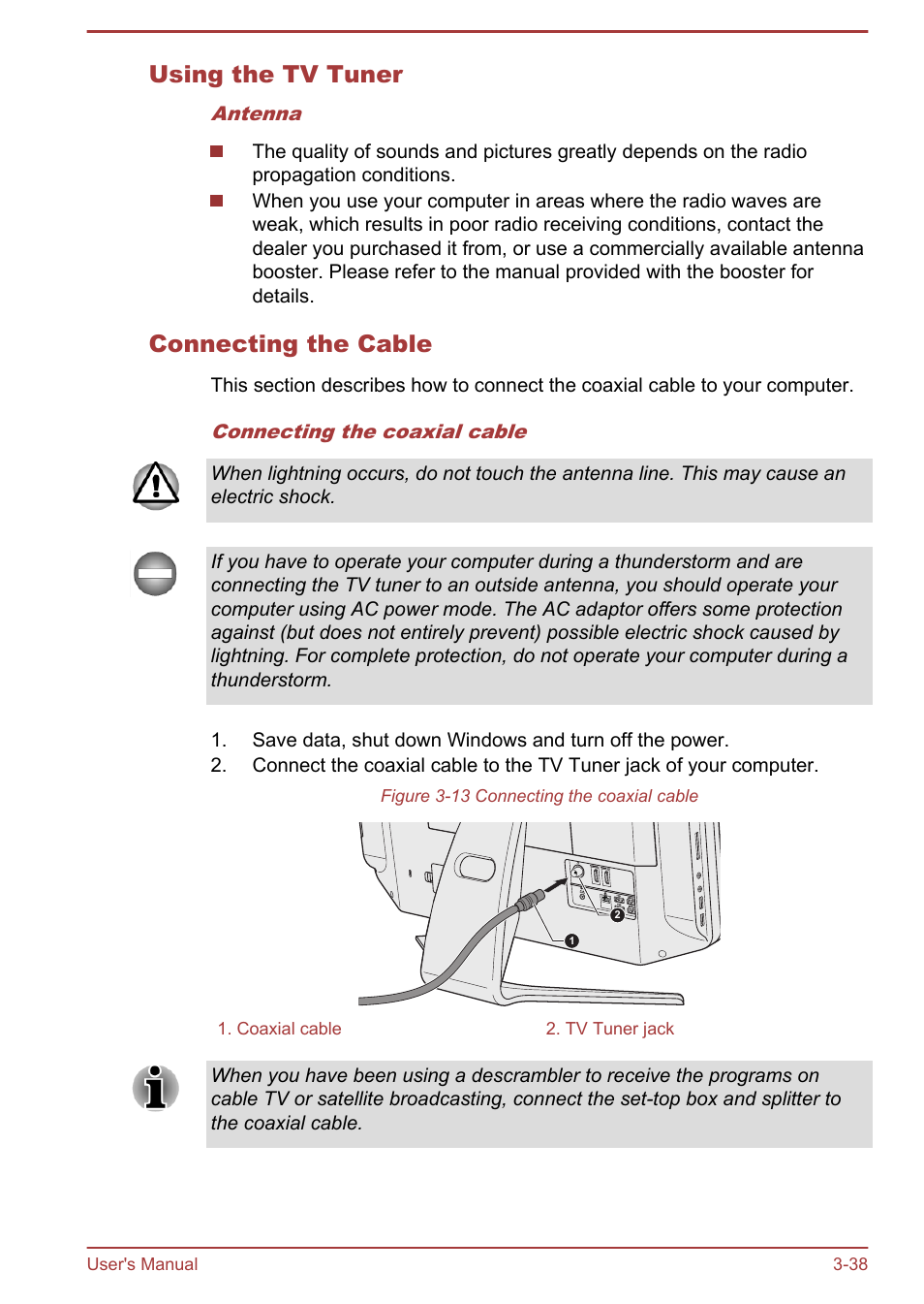 Using the tv tuner, Connecting the cable | Toshiba Qosmio DX730 User Manual | Page 83 / 142