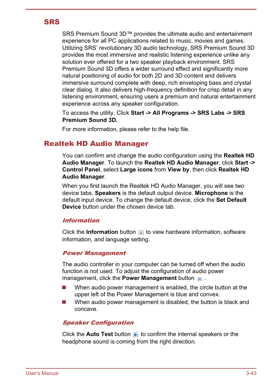 Realtek hd audio manager | Toshiba Qosmio DX730 User Manual | Page 88 / 142