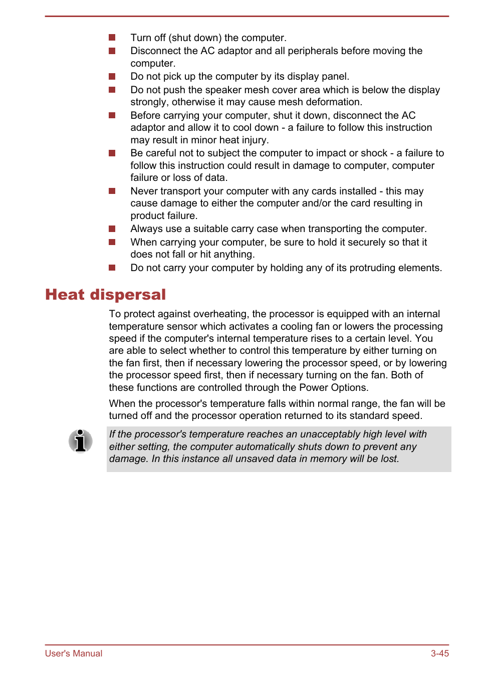 Heat dispersal, Heat dispersal -45 | Toshiba Qosmio DX730 User Manual | Page 90 / 142