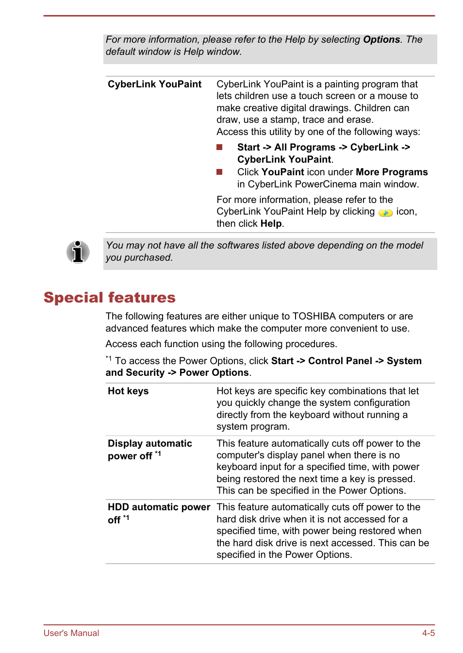 Special features, Special features -5 | Toshiba Qosmio DX730 User Manual | Page 95 / 142