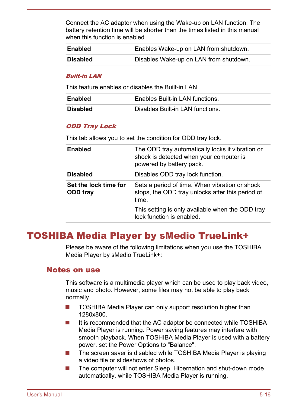 Toshiba media player by smedio truelink, Notes on use, Toshiba media player by smedio truelink+ -16 | Toshiba Satellite P870 User Manual | Page 133 / 161