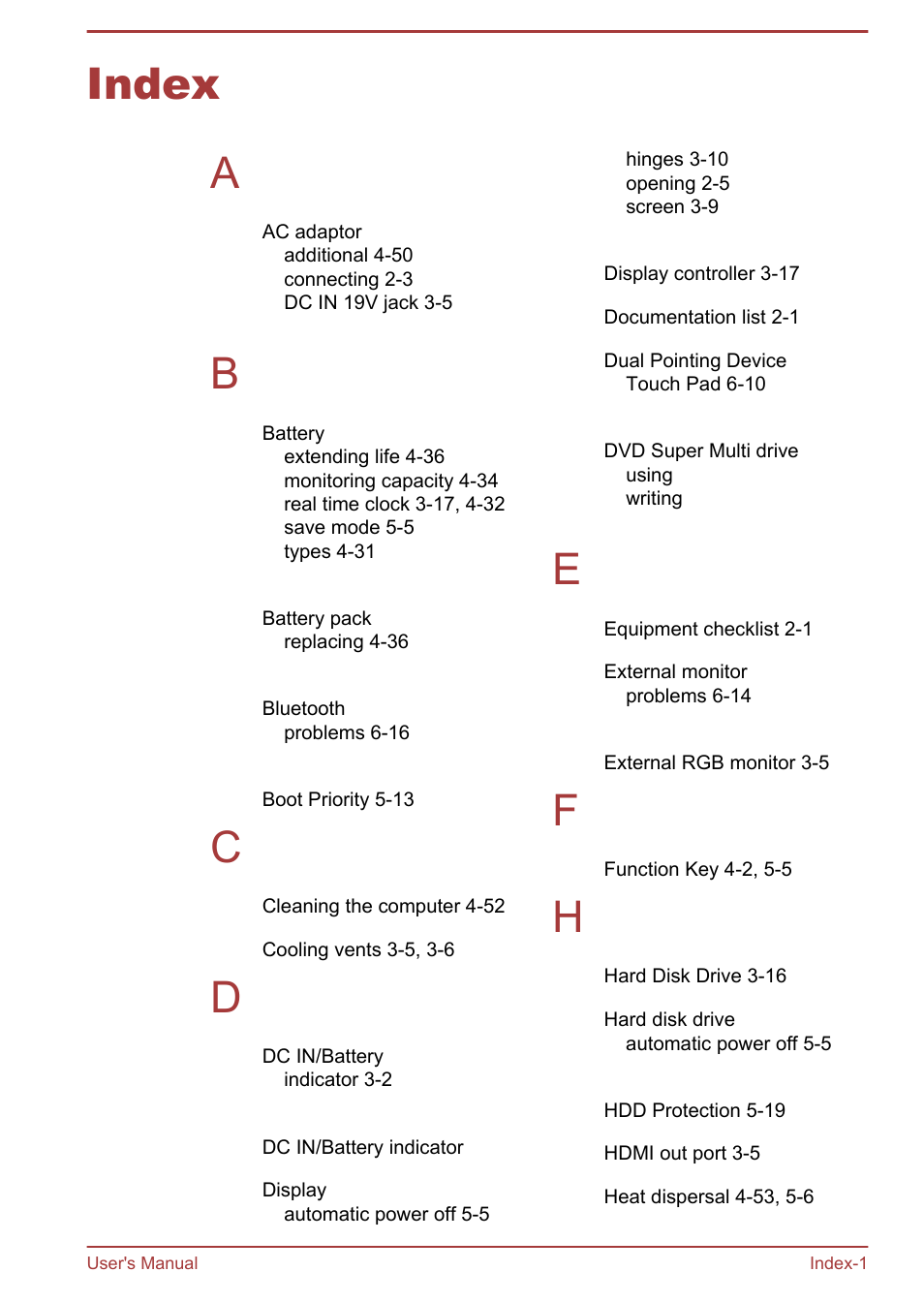 Index, Index a | Toshiba Satellite P870 User Manual | Page 159 / 161