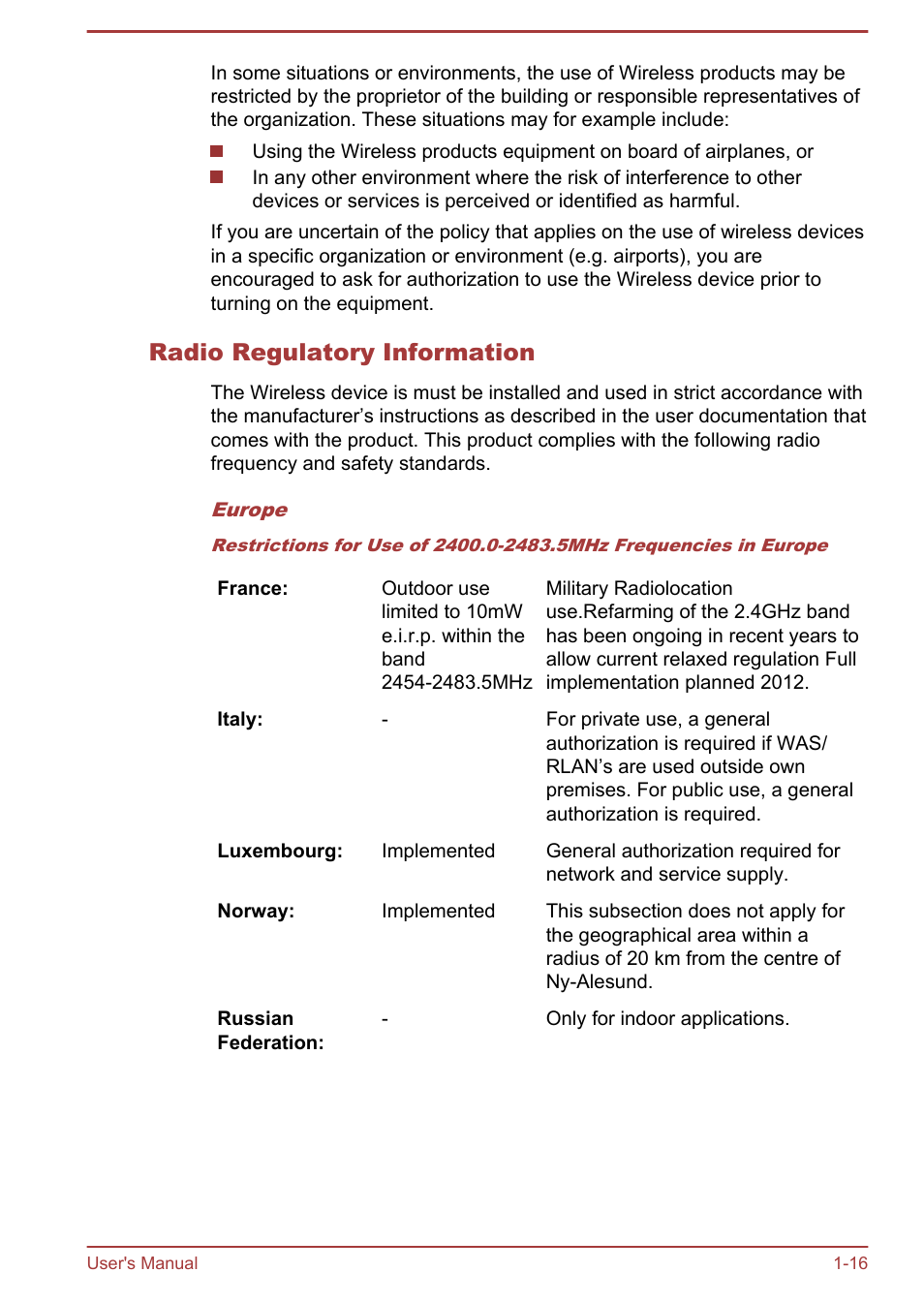 Radio regulatory information | Toshiba Satellite P870 User Manual | Page 20 / 161