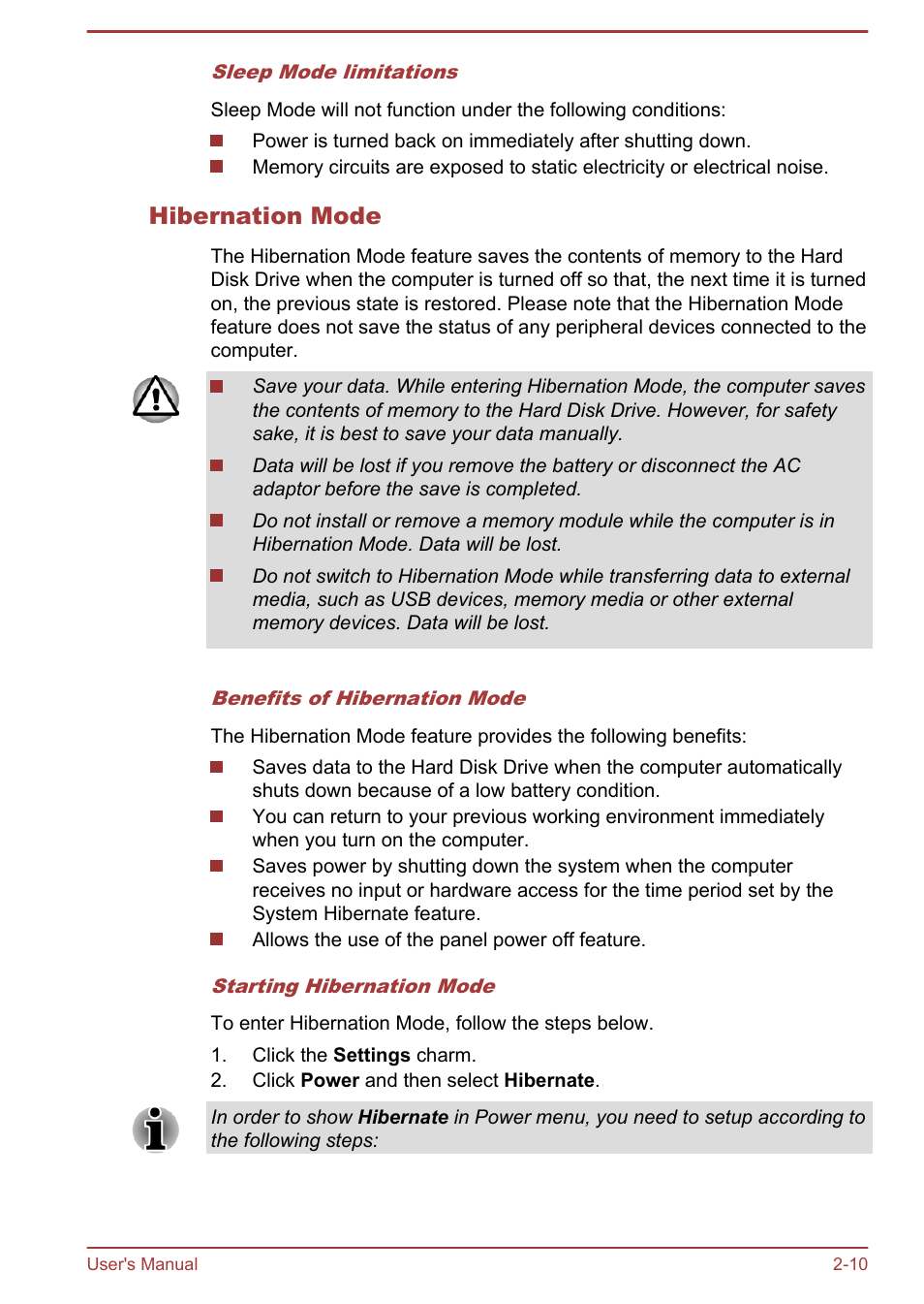 Hibernation mode | Toshiba Satellite P870 User Manual | Page 39 / 161