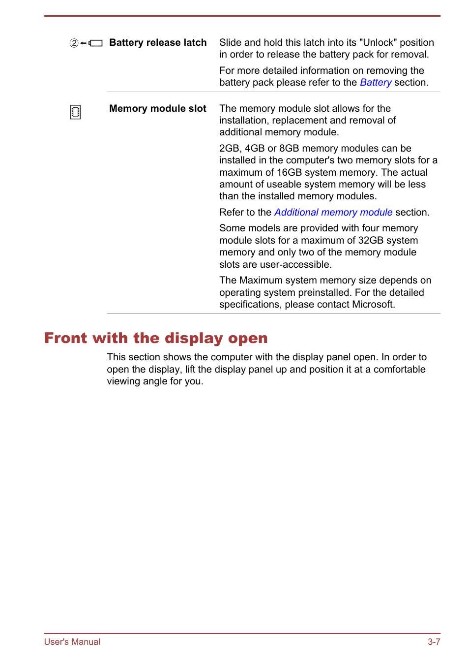 Front with the display open, Front with the display open -7 | Toshiba Satellite P870 User Manual | Page 47 / 161