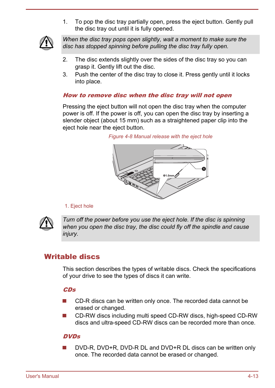 Writable discs | Toshiba Satellite P870 User Manual | Page 77 / 161