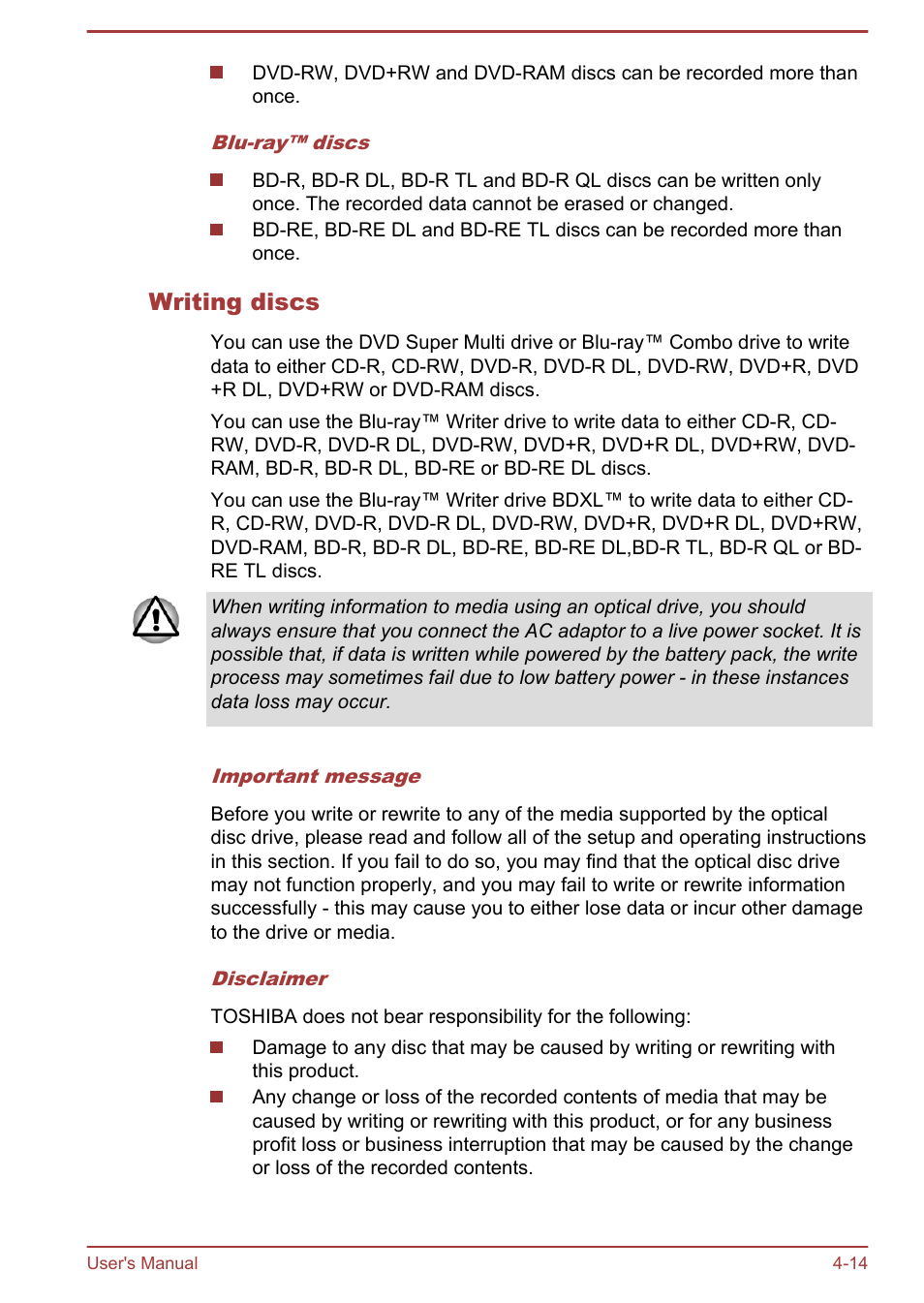 Writing discs | Toshiba Satellite P870 User Manual | Page 78 / 161