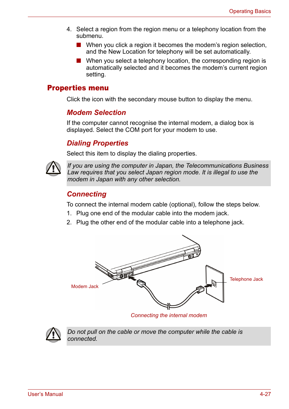 Properties menu, Properties menu -27 | Toshiba Satellite M40 (PSM40) User Manual | Page 100 / 201