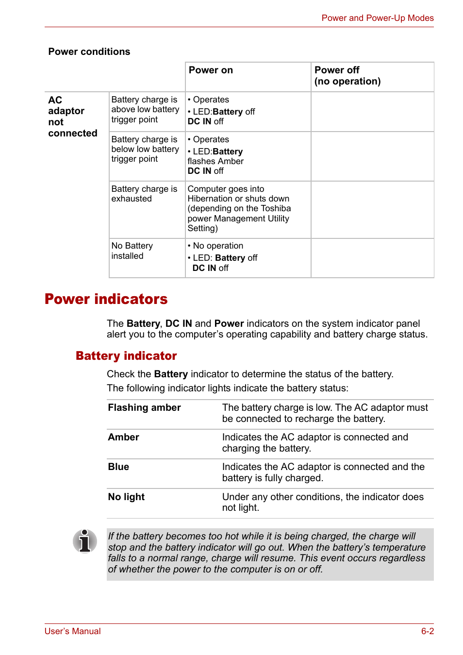 Power indicators, Battery indicator, Power indicators -2 | Battery indicator -2 | Toshiba Satellite M40 (PSM40) User Manual | Page 115 / 201