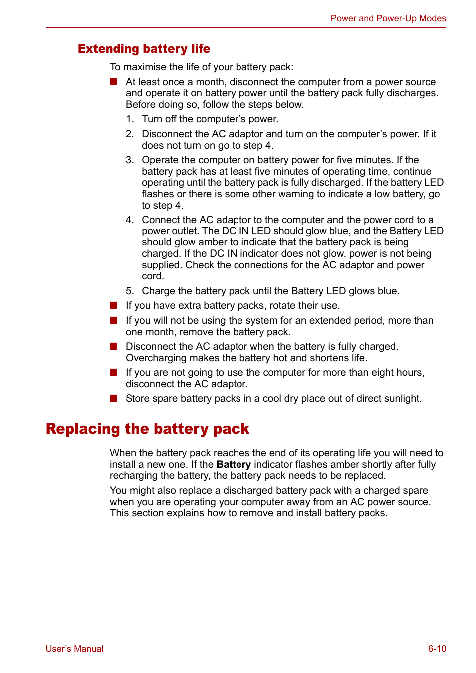 Replacing the battery pack, Extending battery life, Extending battery life -10 | Replacing the battery pack -10 | Toshiba Satellite M40 (PSM40) User Manual | Page 123 / 201