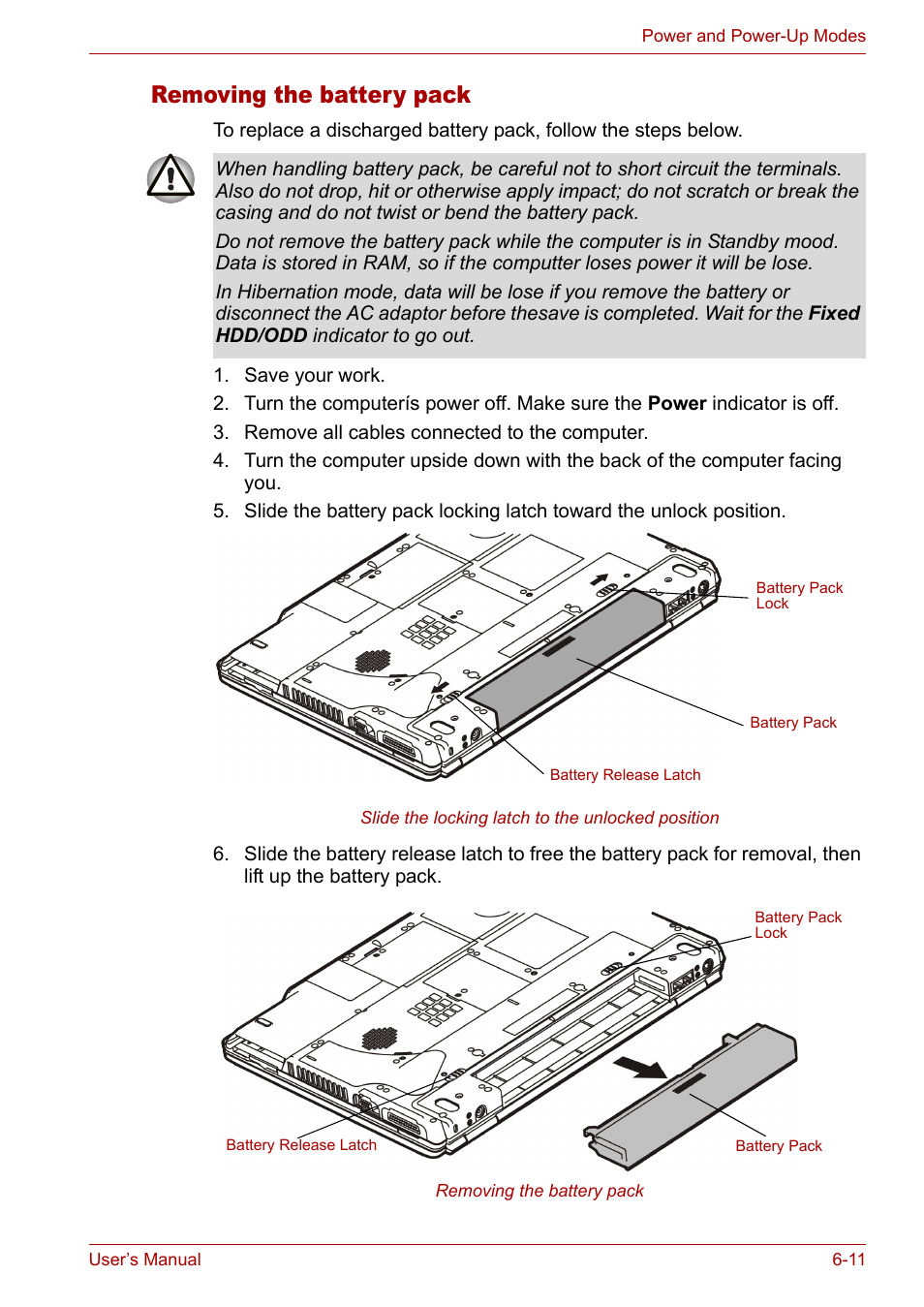 Removing the battery pack, Removing the battery pack -11 | Toshiba Satellite M40 (PSM40) User Manual | Page 124 / 201