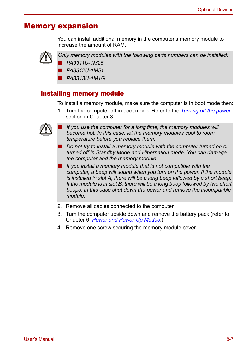 Memory expansion, Installing memory module, Memory expansion -7 | Installing memory module -7 | Toshiba Satellite M40 (PSM40) User Manual | Page 139 / 201