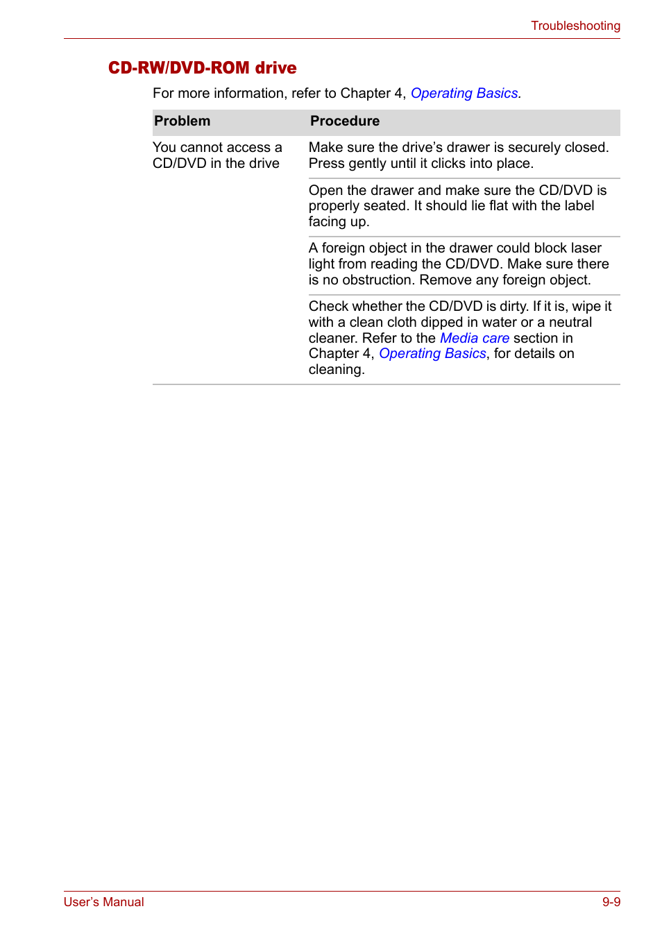 Cd-rw/dvd-rom drive, Cd-rw/dvd-rom drive -9 | Toshiba Satellite M40 (PSM40) User Manual | Page 155 / 201