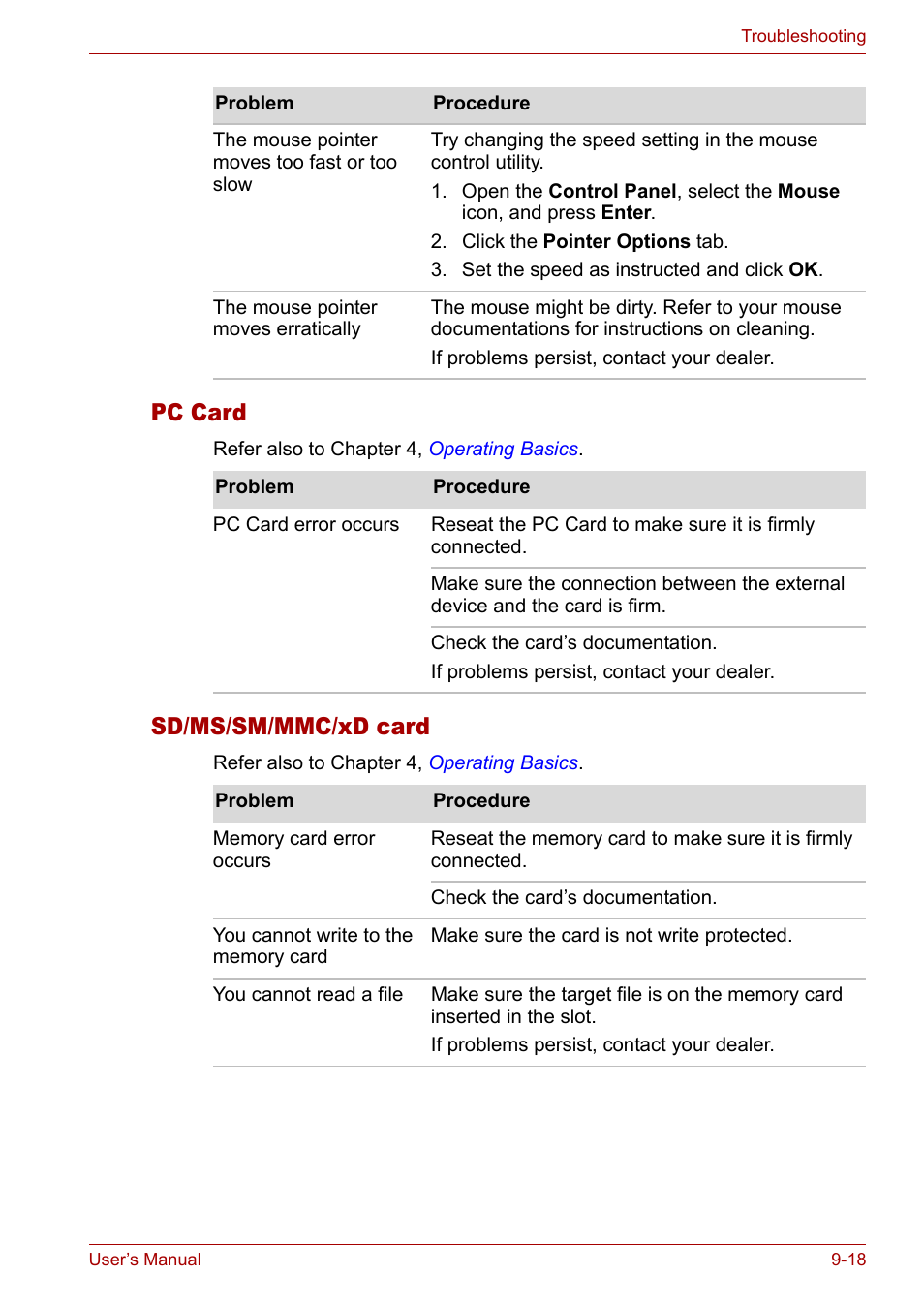 Pc card, Sd/ms/sm/mmc/xd card, Pc card -18 sd/ms/sm/mmc/xd card -18 | Toshiba Satellite M40 (PSM40) User Manual | Page 164 / 201